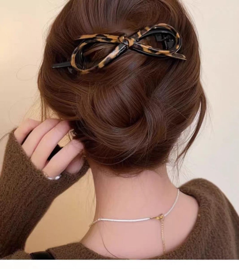 Sisadodo Flat Hair Clips Barrettes for Women Leopard Twist Hair Bow Clip for Long Hair Non Slip Ponytail Holder for Girls Bow Hair Clip Claw for Thick Thin Hair Elegant Hair Accessories Decorations for Women - Image 3